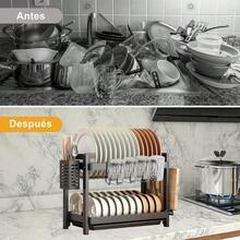 Escurridor de Trastes Organizador de Platos con Bandeja de Goteo Estante para platos Acero Inoxidable 2 Niveles Escurreplatos con Soporte para Utensilios y Tabla de Cortar para Almacenamiento Cocina - 2 niveles - Ver 3
