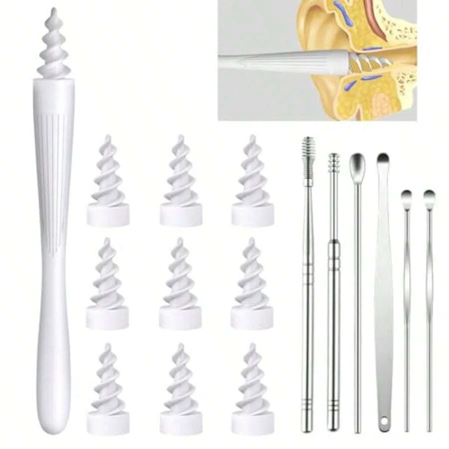 Kit de 7 en 1 para la extracción de cera de oídos con forma ovalada, kit de limpieza de cera de oídos reutilizable y lavable con puntas de silicona suave que contiene 3 tipos de herramientas para limpiar los oídos