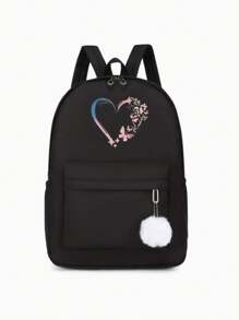 1pc Back To School Season Backpack, Cute Fresh Sweet Love Pattern Large Capacity Backpack, Fashionable And Versatile Love Butterfly Printed Casual Backpack, Casual Fashion Very Suitable For Traveling Outings School Bags. Large Capacity, Suitable For Work, Commuting, Work, Business Trips, Shopping, School, Vacation, Outdoor Leisure Sports, Travel, Shopping And Other Daily Use, Birthday Gifts For Friends. With Pendants.