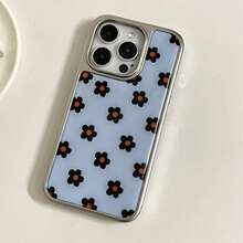 花朵浪漫银边树脂蓝色花卉手机壳适用于 16 Pro Max/15 Pro Max/14 Pro/13 - 女士/时尚/简约/男士/情侣手机壳