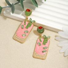 1 Paar Boho Kristall Martini Olive Tropfen Ohrringe, leichte Mode Mehrfarbige Olive Sellerie Cocktail Email Anhänger Ohrringe, geeignet als Geschenk für Frauen für den täglichen Gebrauch, Lässig Party, Urlaub
