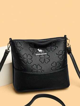 1 件纯色 PU 皮革大容量轻便斜挎包，带金属装饰，百搭休闲斜挎包，适合女士