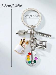 1 Pc Unisex Metal Retro Drawing Board Keychain With Pen Holder, Ruler, Pencil, Compass, Notebook, Teacher Letters, Street Fashion Simple Creative Keychain, Perfect Accessory For Street Art Students, Suitable For Daily Wear, Mobile Phone, Wallet, Backpack, Car Pendant Keychain, Perfect Gift For Art Lovers, Students Or Teachers, Graduation Gift, Back To School Season Gift, Holiday Gift Birthday Gift Car Accessories Cute Goth Y2k