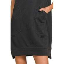 Zenana Textured Knit Jacquard Quarter Zipper Mini Dress - Black - View 3
