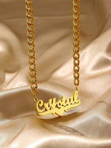 1PC Customized 316L Stainless Steel Name Necklace, Bohemian Style Custom Atomized Letter Pendant, Thick Cuban Chain, Men's And Women's Jewelry, Perfect For Weddings, Thanksgiving, Christmas Gifts ﻿ - Style 4 - View 3