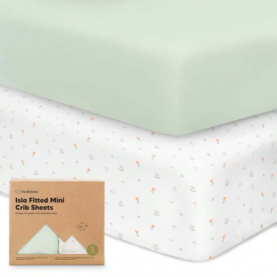 Pack And Play Sheets Fitted, 2-Pack Mini Crib Sheets - Pack N Play Sheets, Fitted Crib Sheet For Pack And Play Mattress, Playard Baby Crib Sheets, Crib Sheets Neutral For Boys, Girls (Wildflowers) - Coral Pink - View 1