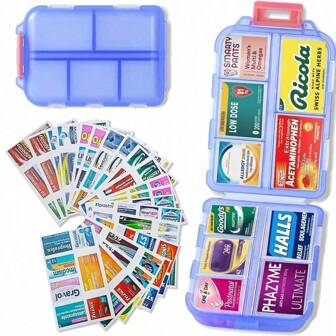 DIY Pill Organizer With 147/24 Pcs Upgraded Pre-Cut Medicine Labels, Foldable Pill Case For Travel Daily, Travel Essentials Mini Pill Container 7 Day Pill Case,Pill Organizer Travel Medicine Pill Box Pill Case Pill Holder Medicine Storage Case Travel Essentials