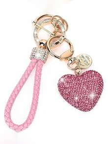 1 件时尚高端派对全钻水晶汽车钥匙扣，闪亮水钻心形钥匙扣配件，适合女孩的漂亮钥匙扣礼物，适合生日、新年、复活节、情人节，适合朋友之间的礼物学校汽车配件可爱哥特 Y2k