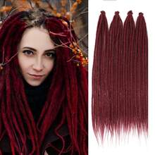 DZfirst 1 /4 Packs(10/40Strands) Thin 0.6cm Dreadlock Handmade Hip-Hop Style Dreadlocks Extensions Burgundy 18-36Inch Synthetic Heat Resistant Wigs Pre Stretched Hair Extensions Braiding Hair - Burgundy - View 15
