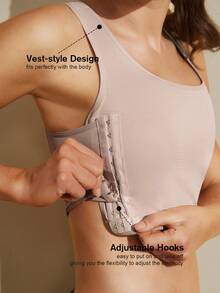 1pc Women Chest Binder Microshaping Bra, Flattening Large Bust, Invisible Side Buckle Sports Vest Chest Wrap Shaping Top - Dusty Pink - View 6