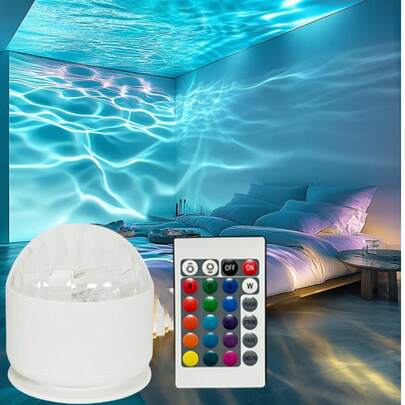 1pc Aurora Ocean Wave Night Light Projector With Remote Control, USB Powered, RGB 16 Colors Ceiling Projection Lamp, Suitable For Nursery Decor, Bedroom Night Light, Home Theater, Game Room, Creates Cozy Ambiance, Ideal For Holidays