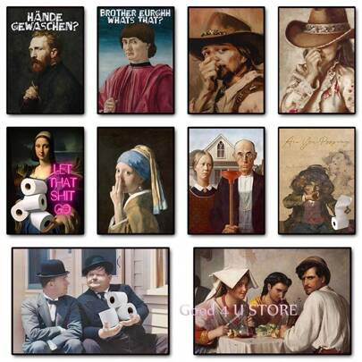 1pc/3pcs Wall Art Poster Optional Frame Funny Artwork Bathroom Guest Cowboy Toilet Humor Sign Poster Canvas Painting Wall Art Picture Home Interior Decor