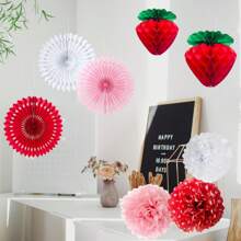 Set de 1/2/22 piezas de decoraciones para fiesta de cumpleaños de fresa en rojo, rosa y blanco que incluyen pompones de papel de seda, bolas de panal, faroles y guirnaldas para decoración de aula, fiesta dulce de fruta, 1er cumpleaños, novia y fiesta de bebé para niñas