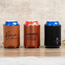 个性化皮革罐式冷却器，刻字礼物，父亲节圣诞礼物，男朋友礼物，伴娘礼物，生日礼物，单身派对礼物，啤酒罐冷却器 - 多色 - 查看 3