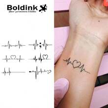 Boldink Electrocardiogram & Heart Design Temporary Tattoos | Creative Heartbeat Line Couples Tattoo Set | Waterproof Wrist Collarbone Sticker, Non-Permanent - Black - View 2