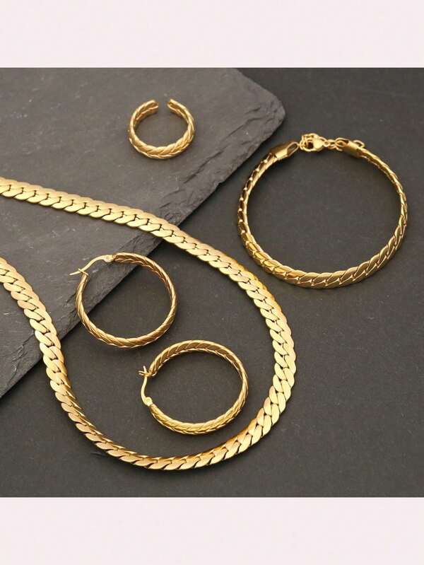 4pcs/Set Titanium Steel Snake Chain Heart Pendant Necklace For Women, Suitable For Daily Wear