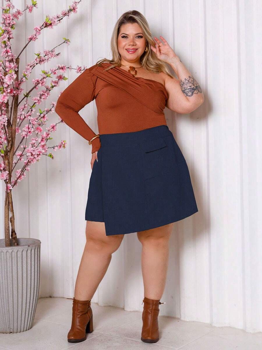 Plus Size Cargo Skirt Shorts - Navy Blue - View 1