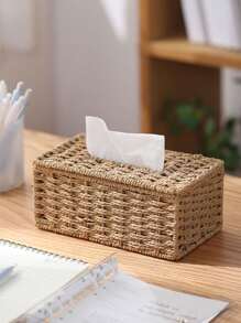 1pc Hand-Woven Tissue Storage Box, Multiple Colors Available, Rectangular Tissue Storage Box With Lid, Bohemian Style Decorative Hand-Woven Box, Tissue Storage Container For Bathroom, Bedroom, Bookshelf, Living Room, Home, Restaurant, Hotel, Modern And Simple Design.