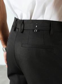 男士修身休闲商务西装裤，刺绣微弹性，休闲百搭男士裤子 - 黑色 - 查看 4