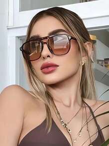 1 Peça Óculos de Piloto de Duplo Feixe da Moda Unissex, Acessórios de Praia para Mulheres, Óculos Escuros Básicos, Roupas Femininas de Outono e Inverno, Presentes Casuais de Negócios, Estampa de Onça para Verão, Praia, Exterior, Viagem
