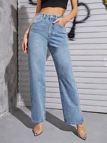HDLTE Women Ripped Boyfriends Jeans Distressed High Waist Baggy Pants Wide Leg Straight Trousers Y2k Streetwear Pants… - Light Wash - 查看 2