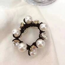 1pc Elegant Rhinestone Faux Pearl Hair Tie For Women, Simple Chic Hair Band Hair Accessory Ponytail Holders Hair Elastics Hair Rubber Bands Scrunchies Hair Rope Elastic Hair Tie, Hair Bobbles
