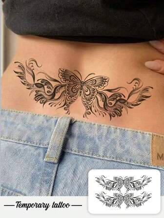 1 pieza de tatuaje temporal de ala de mariposa de moda, resistente al agua y al sudor, dura de 1 a 3 días, adecuado para usuarios