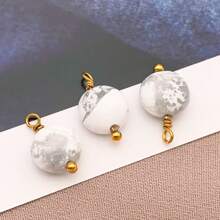 2 piezas Colgantes de piedra natural redondos y planos Encantos de piedra natural de acero inoxidable para hacer pendientes, collares, pulseras y joyería de 9x12mm