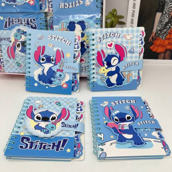 Disney 4-12piece Set, Disney Stitch Square Classification Coil Notebook, Pocket Notebook, Notepad, Memo Pad, Memo Pad, Star Boy Stitch Single Page Magnetic Buckle Notebook Gift, School Supplies,Back To School