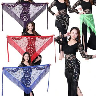 1 pièce Chaîne de taille à franges et sequins pour danse du ventre/jazz/folklorique, foulard triangulaire à sequins pour danse latine, accessoires de danse