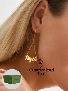 1pc Dainty Name Earrings , Custom Name Jewelry , Gold Earrings , Personalised Earrings , Contains Exquisite Gift Boxes As Valentine's Day, Holiday Gifts, Mother's Day Gifts, And Love Gifts.