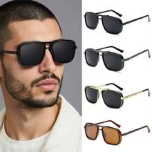 Lunettes de mode rectangle rétro de luxe pour hommes, monture métallique à double pont, style steampunk, bordures épaisses, look classique de mode pour l'extérieur, la conduite, l'été