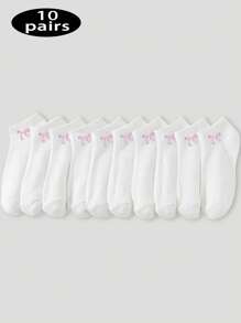 Set de 10/20/30 pares de calcetines casuales para mujer con diseño de lazo, suaves y cómodos para uso diario, deportes, viajes, de estilo sencillo y versátil