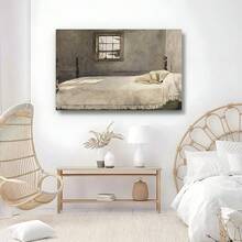 Framed Canvas Master Bedroom By Andrew Wyeth Dog Sleeping In Bed Giclee Canvas Print Poster  Watercolor Painting Vintage Victorian Wall Art Decor - Framed - View 3