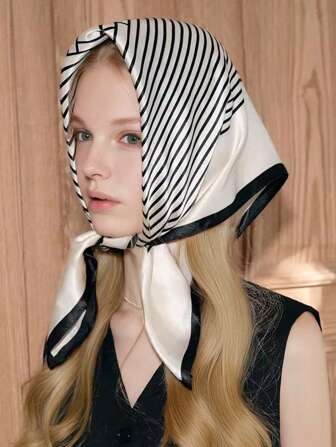 1 件女士休闲条纹图案围巾，可用作腰带、包包装饰、发带、时尚颈巾