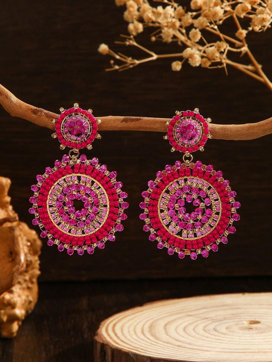 1 par de pendientes con cuentas de estilo festivo, regalos para mujeres, pendientes de cuentas hechos a mano, pendientes bohemios de aro y gota para niñas