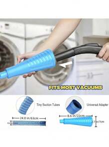 Kit de nettoyage pour évacuation de sèche-linge, accessoire d'aspirateur pour évacuation de sèche-linge, ramoneur de peluches et tuyau d'aspiration pour évacuation de sèche-linge (bleu clair)