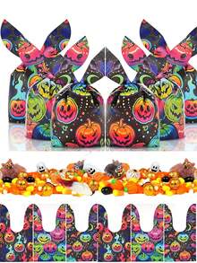 50PCS Halloween Drawstring Pockets, Trick Or Treat Cookies And Snacks Plastic Gift Bags, Suitable For Halloween Party Packaging Supplies And Party Gifts - Multicolor - View 1