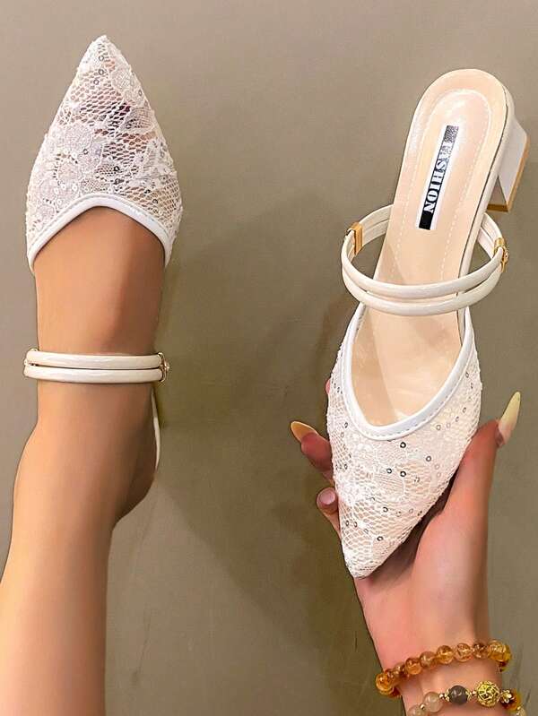 Sandalias para mujer Verano 2024 Nuevo Estilo Hada de Moda Elegante Tacón Medio Punta Abierta Slip On Sandalias de Tacón Alto