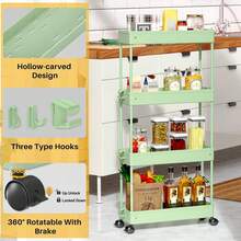 SPACEKEEPER Slim Rolling Storage Cart 4 Tier Bathroom Organizer Mobile Shelving Unit Utility Cart Tower Rack For Kitchen Laundry Narrow Places - 綠色 - 查看 4