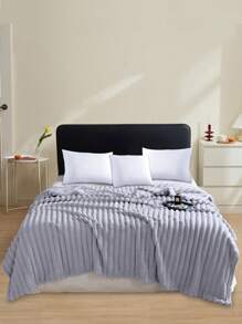 1 Pieza 180*220CM Manta De Matrimonial Tiro De Piel Sintética De Conejo Con Cortes A Rayas Anchas,Manta Suave De Doble Cara Para Cama O Sofá,Informal Para La Siesta En La Oficina