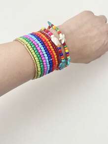 11pcs/Set Boho Colorful Beaded Starfish Elegant Bracelet, Suitable For Women, Perfect For Party, Beach Activities And Gift-Giving, Handmade Jewelry