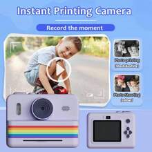 Christmas Decoration Black And White Instant Printable Kids Camera, 2.8 Inch Screen Front And Back HD Lens Instant Printable Camera Toys, Support Print, Photo, Video, MP3 Function, Portable Travel Toys For Boys And Girls Aged 6-12 Years Old, Christmas, Birthday, Back To School Gifts, Camera Flash, Polariod Camera, Polaroids>Camera