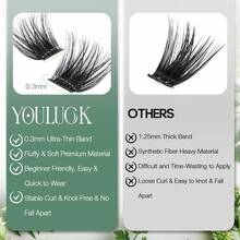 YOULUCK Enchantress Lashes Clusters Lash Extension Waterproof Long-Lasting Fluffy And Weightless Look Individual Eyelash Extensions With Ultra-Thin Band & Sea L& Remover Makeup Girls Beginner Friendly - 黏合密封劑,去除劑和鑷子(黑膠) - 查看 2