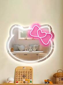 Sanrio 1 szt. Lustro ścienne do sypialni Anime Love Bow KT Cat Neon Lights, Toaletka, Garderoba, Salon, Korytarz, Neon Lights, Lustrzany pasek ściemnialny LED, Dekoracja łazienki w domu, Toaletka USB/zasilane baterią Neon Lights LED, Różowa dekoracja ścienna do sypialni, Nadaje się do pokojów, Przyjęć walentynkowych, Urodzin, Prezentów ślubnych, Domu, Dekoracji świątecznych, Podarunku dla Dziewczyn, Żon, Przyjaciół, Rodziny, Kochanków