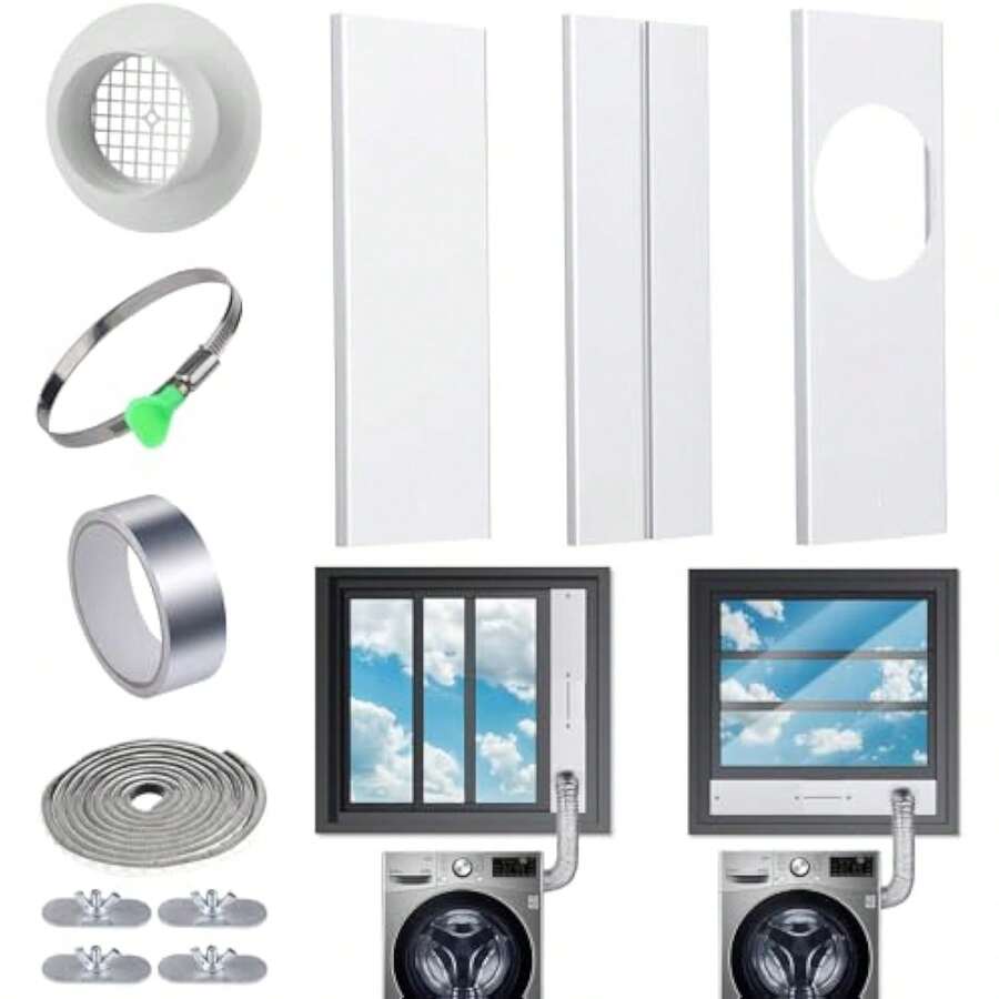 Kit de ventilación de secadora de ventana mejorado para conducto de secadora de 4 pulgadas de diámetro, kit de ventilación de secadora de ventana, kit de ventilación de ventana, paneles ajustables de sellado de ventilación de secadora de ventana para ventana deslizante, ventilación de secadora de ventana, kit de ventilación de secadora de ventana - 1 - Ver 1