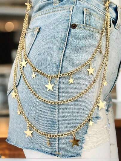 1pc Punk Style Fashion Waist Chain, Double-Layer Metal Chain, Unique Decoration For Pants, Skirts, Hip Hop Accessories