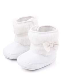 1 Pair Of Infant Boots, Warm And Thick Snow Boots In Autumn And Winter, Cute Bow Design, Suitable For Indoor And Outdoor Feet, Non-Slip Learning To Walk, Soft Flat Shoes For Infants. - White - View 3
