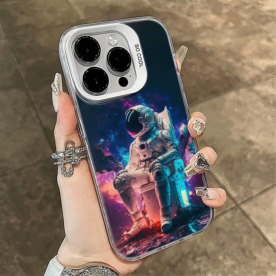 1pc Fashionable Astronaut Style Shock-Proof Phone Case, Thick Anti-Slip Protective Cover Compatible With IPhone 11, 12, 13, 14, 11ProMax, 12ProMax, 13ProMax, 14ProMax, XR, 15, 15PRO, 15PROMAX, Galaxy S20/S21/S22/S23/S24/S25/S24FE/S24Ultra/S25Ultra - Technology Atmosphere Astronaut - View 1
