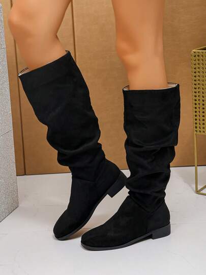 European And American Style Women Long/Mid-Calf Boots, Warm Elastic Boots, Versatile Low Heel Square Toe Western Cowboy Boots, Autumn/Winter Plus Size,Party